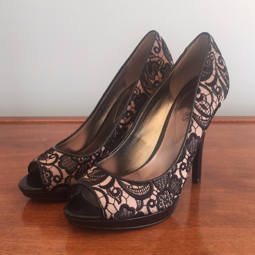 Guess Embroidered Peep Toe Heel